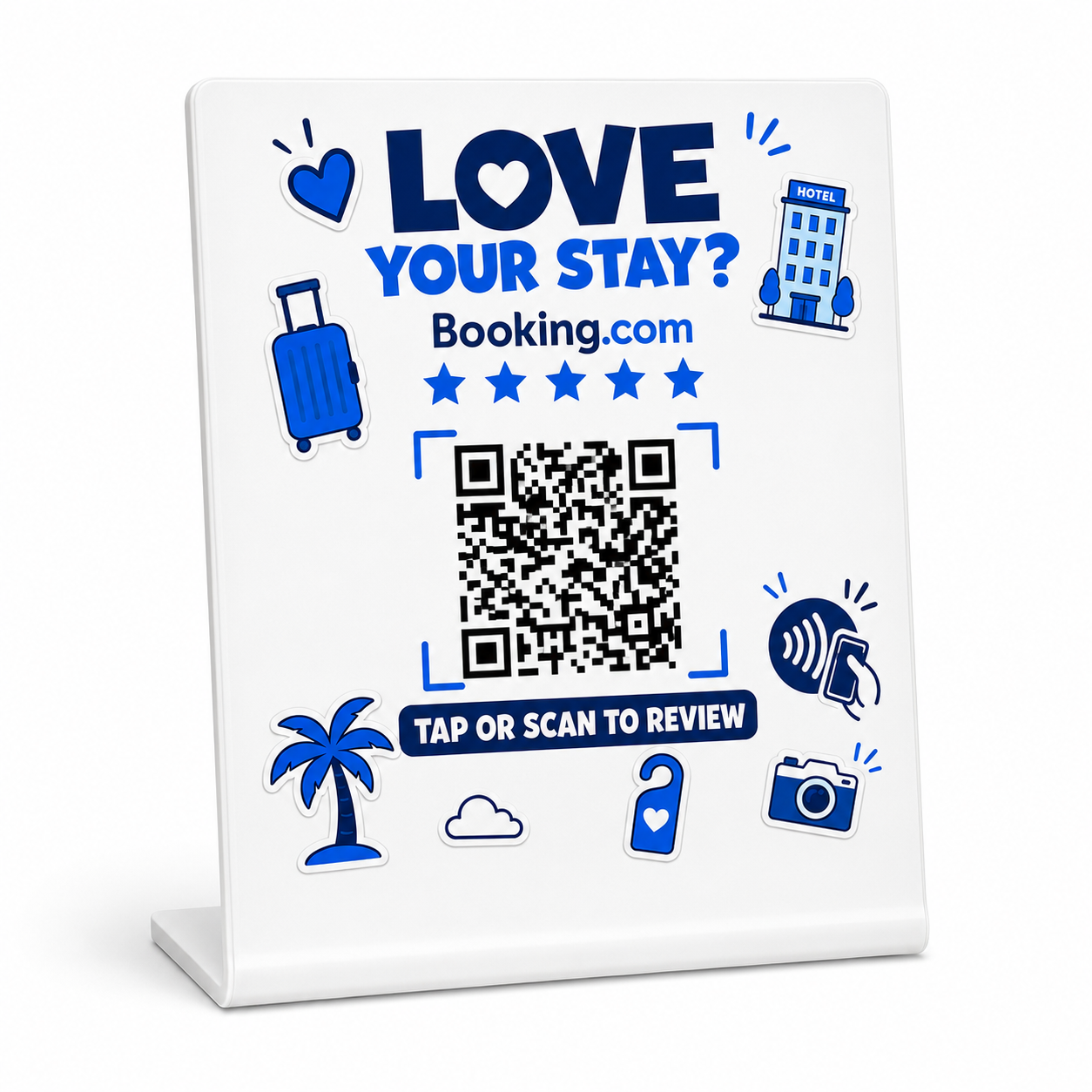 Booking.com Review NFC Stand with QR by Smaacaad Booking.com Review NFC Stand with QR by Smaacaad